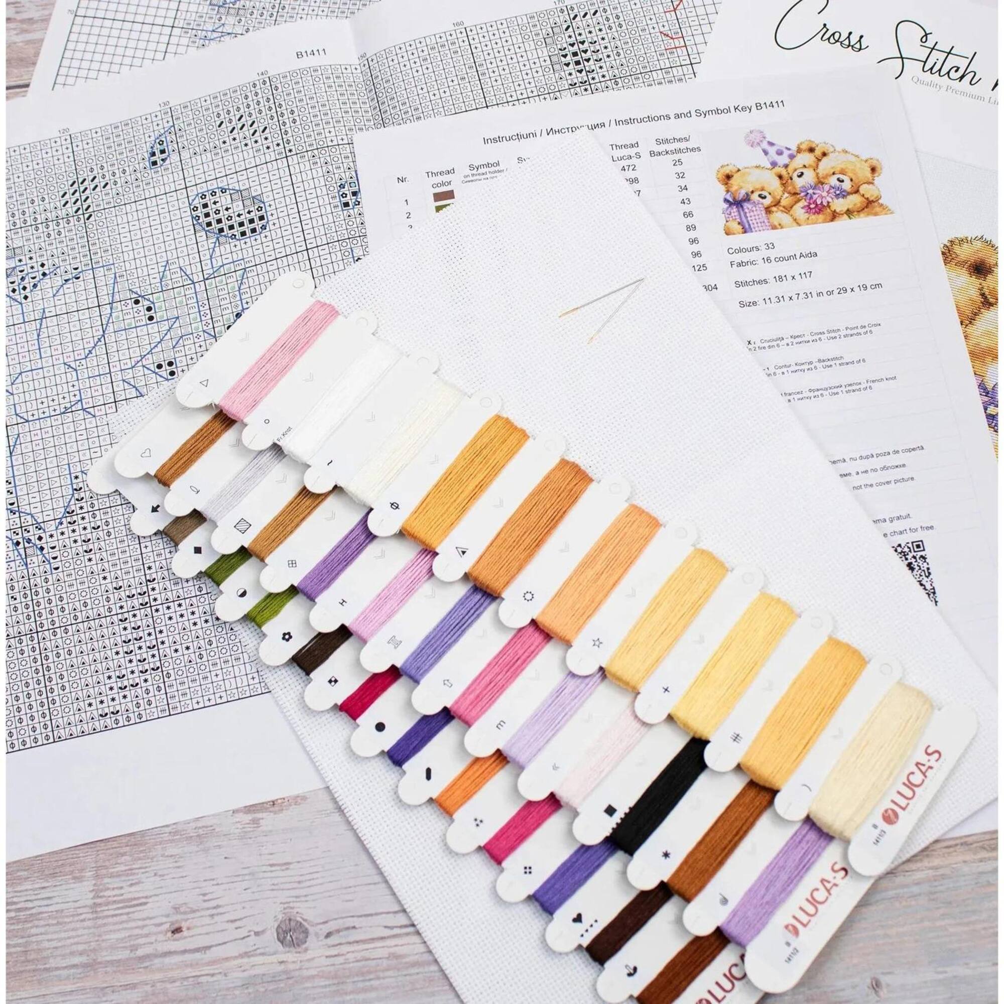 Luca-S Three Party Bears Counted Cross Stitch Kit